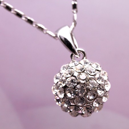 Rhinestones Pave Ball Pendant Silver Necklace